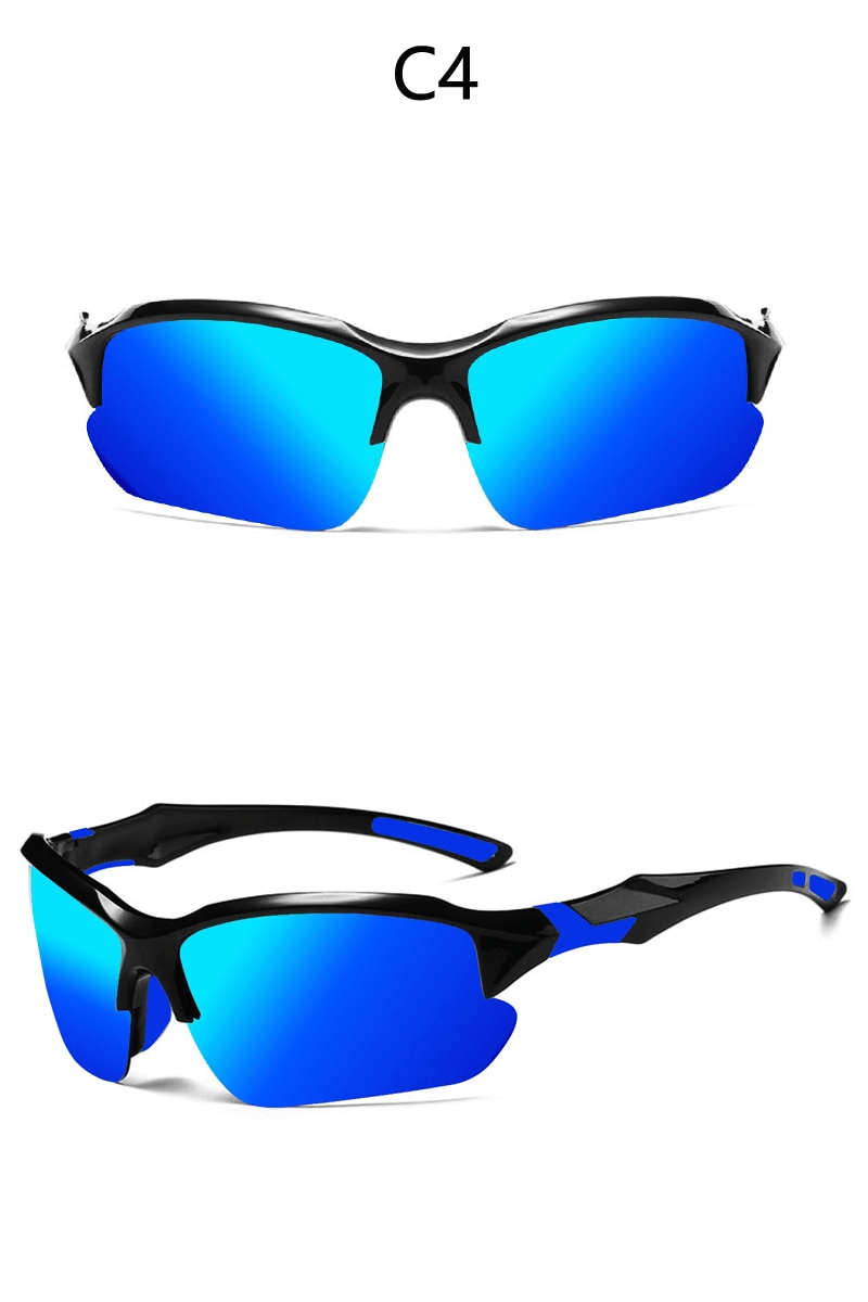 Blue polarized sports sunglasses SF0843 with semi-rimless polycarbonate frames, ideal for driving and cycling with 100% UV protection.